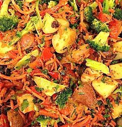 Meatless, Luscious, Fun – Roasted Potato Salad topped with Ancho Chili Dressing