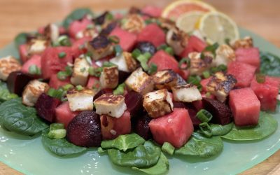 Med Style Watermelon, Beet and Halloumi Salad