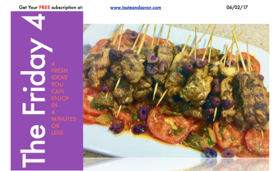 Friday Four 060217: Grilled Ras Al Hanout Kebobs with Moroccan Taktouka Salad
