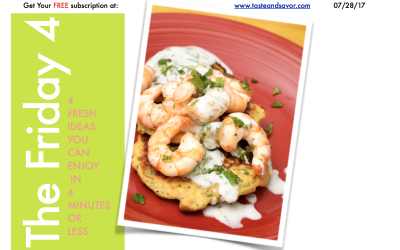 Friday Four 072817: Corn Cakes with Shrimp and Jalapeño Lime Drizzle