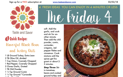 Friday Four 020218: Flavorful Black Bean and Turkey Chili for the Big Game