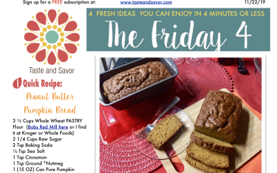 Friday Four 112219:  Ready for Guests! Peanut Butter Pumpkin Bread