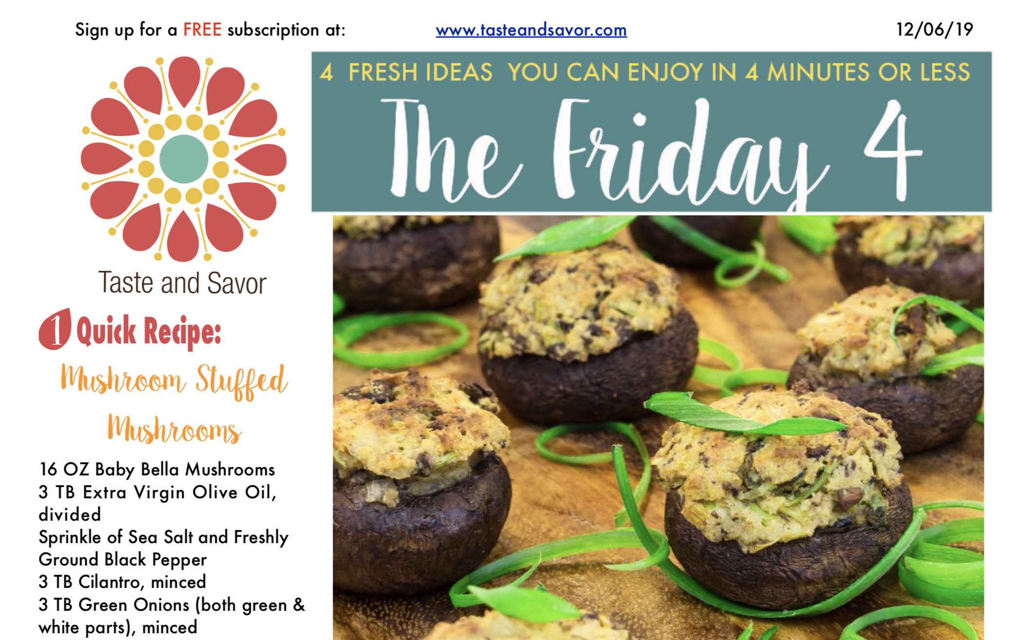 Friday Four – Yummy Stuffed Mushrooms, an Easy Holdiay APP – 120619