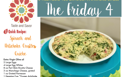 Friday Four 050820:  Happy Mothers Day Spinach and Artichoke Crustless Quiche