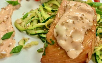 Spicy Tuesday – Sriracha Salmon with Spring Squash Noodles – Ginger