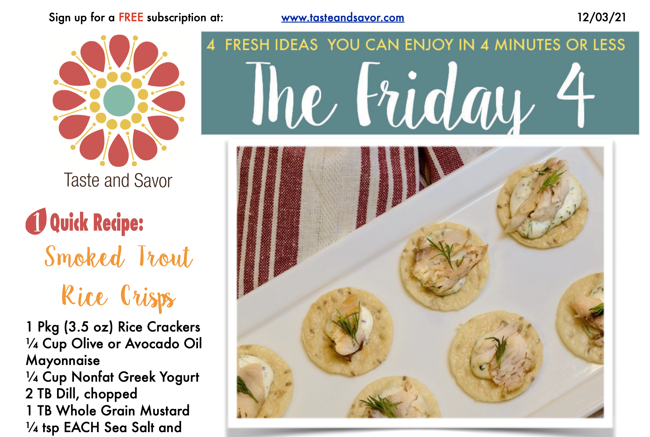 Friday Four – Smoked Trout Rice Crisps – 120321