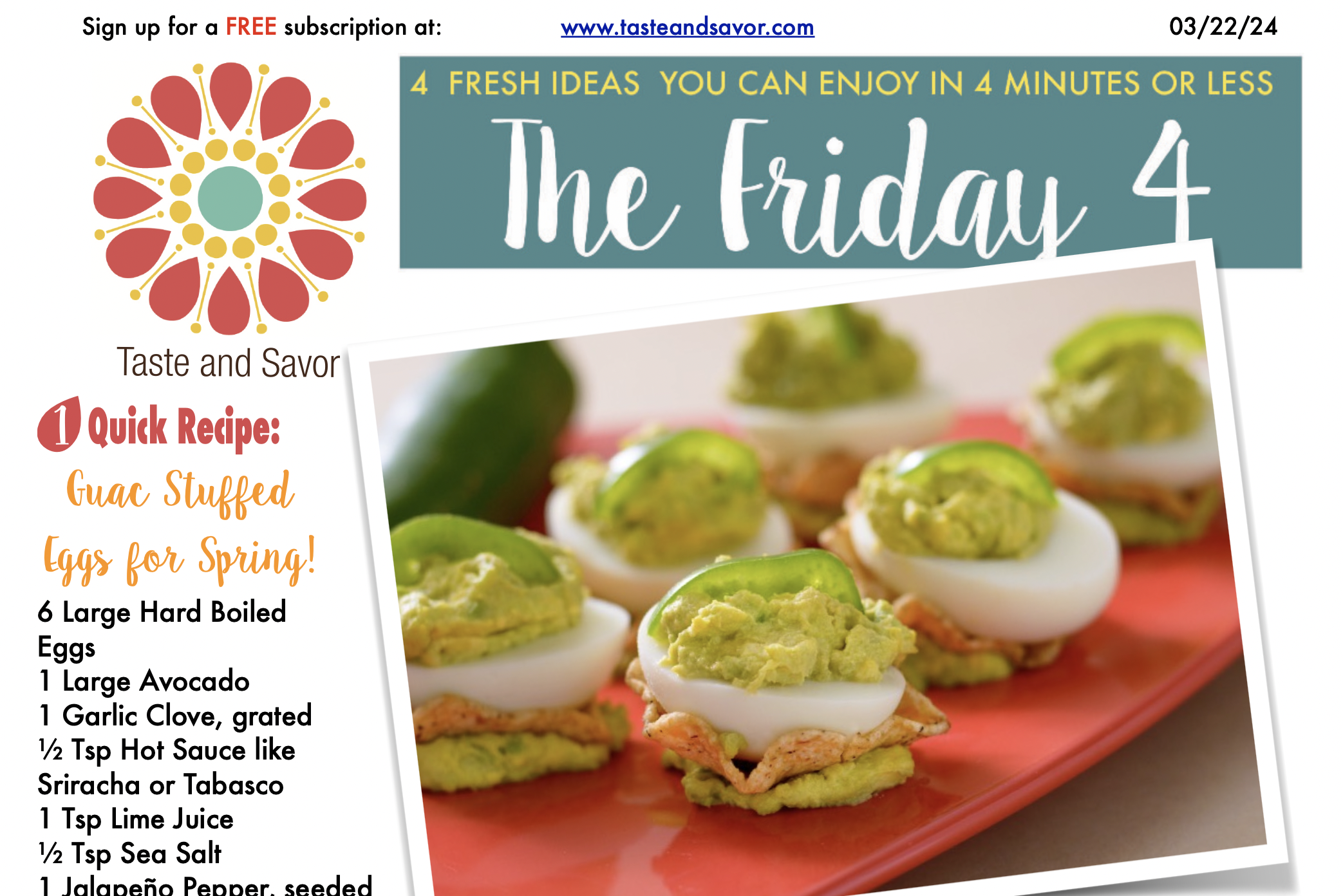 Friday Four – Spring Stuffed Guac Deviled Eggs – 032224