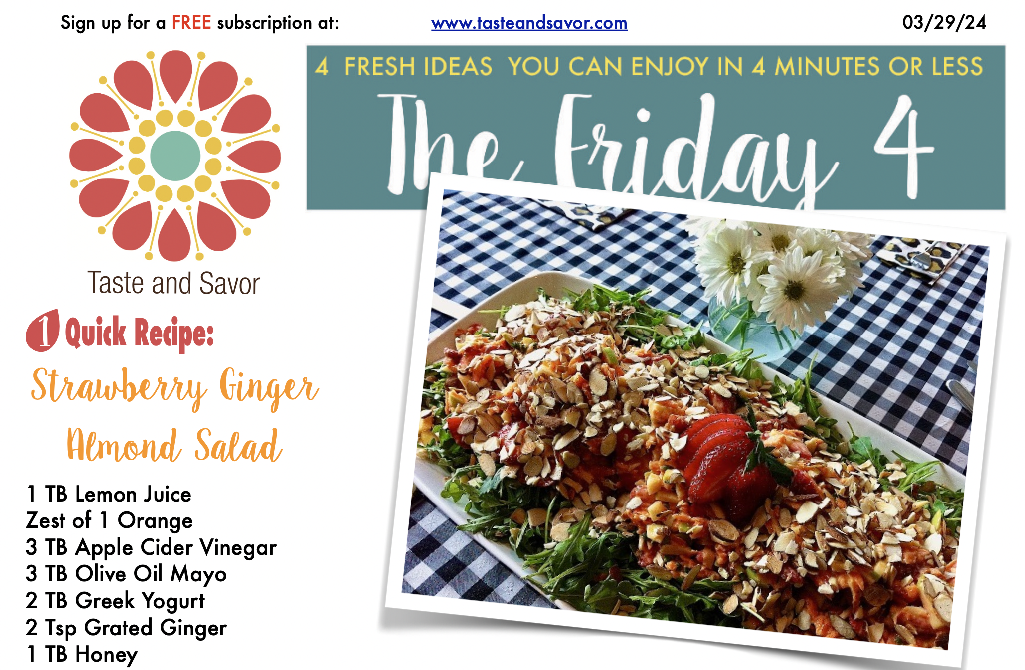 Friday Four – Strawberry Ginger Almond Salad – 032924