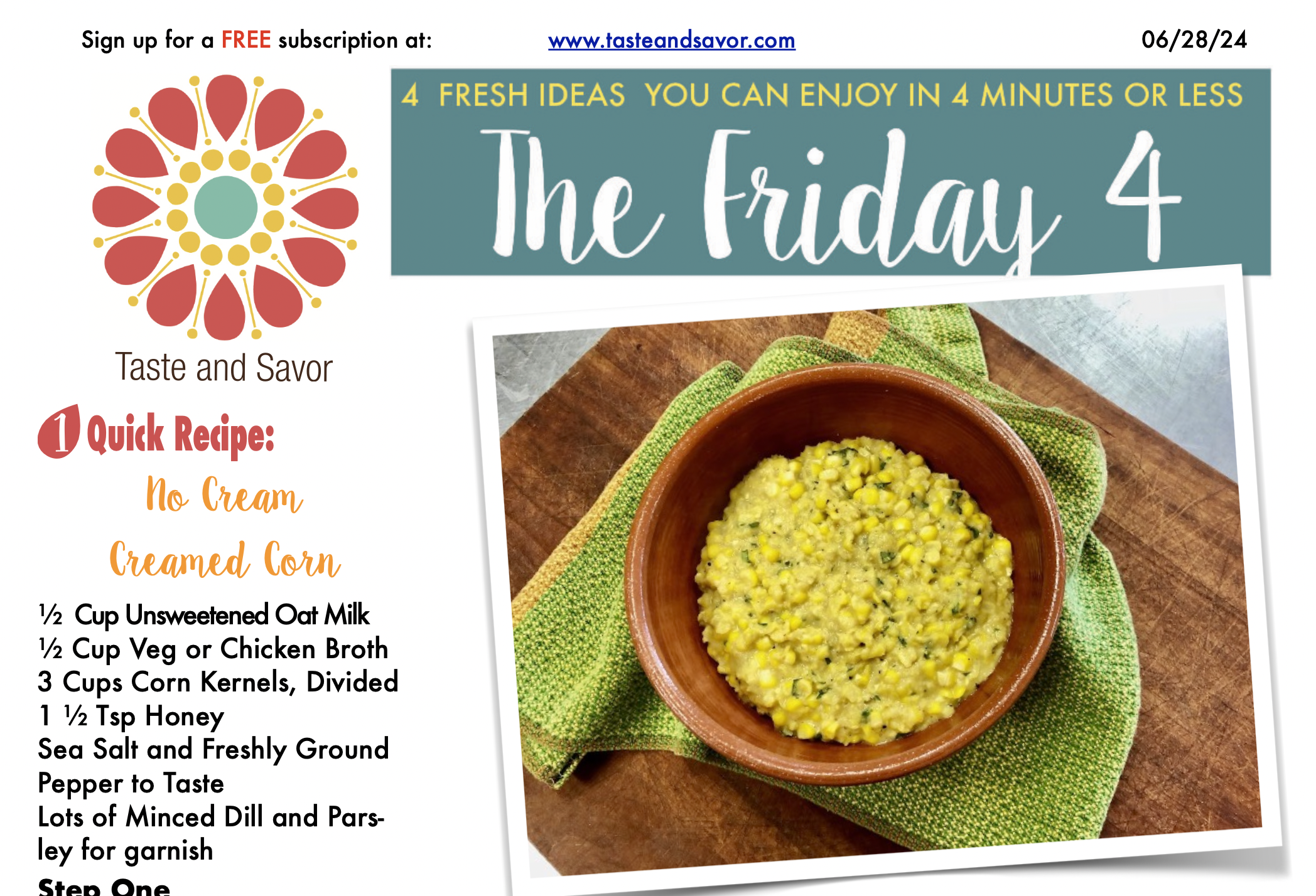 Friday Four – No Cream Creamed Corn – 062824
