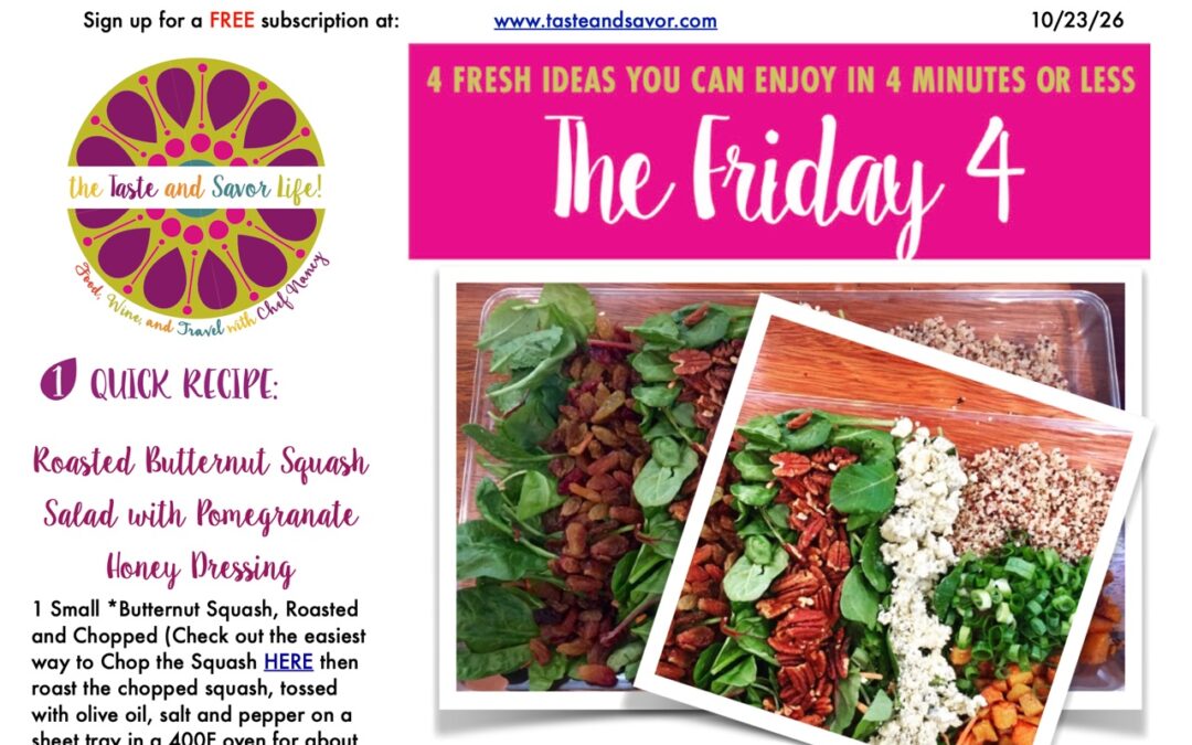 Friday Four – Roasted Butternut Squash Salad with Pomegranate Honey Dressing